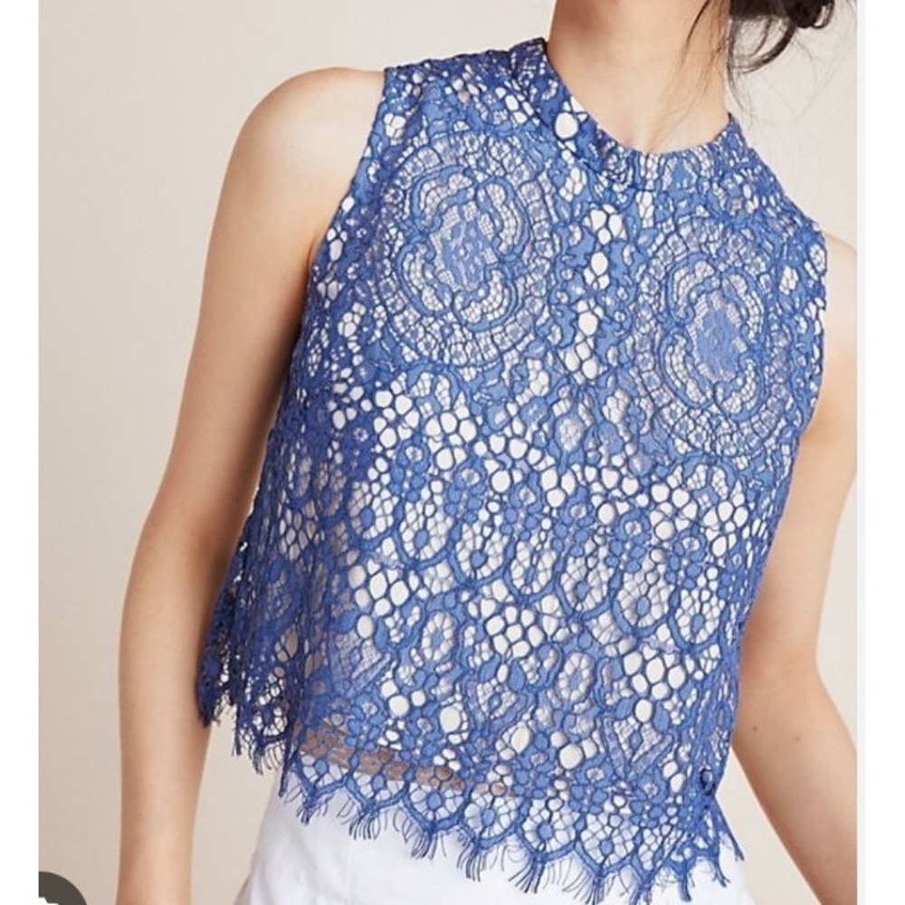 Anthropologie Seen Worn Kept Lace‎ tank blue regal dainty feminine Women SZ 8